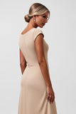 Champagne Satin Ruffled Tea-Length Mother of the Bride Dress with Cap Sleeves