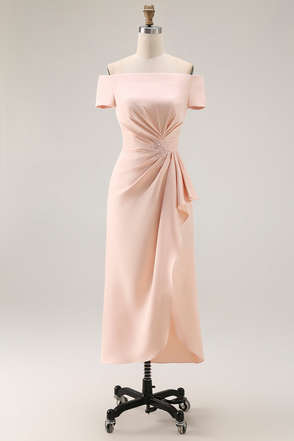 Apricot Ruched Sheath Long Mother of the Bride Dress with Sleeves