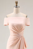 Apricot Ruched Sheath Long Mother of the Bride Dress with Sleeves