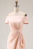 Apricot Ruched Sheath Long Mother of the Bride Dress with Sleeves
