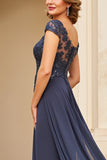 Sparkly Twilight A Line Chiffon Boat Neck Long Mother of the Bride Dress