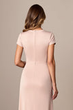 Apricot Sheath V-Neck Long Ruched Mother of the Bride Dress with Slit