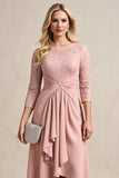 Blush A Line High-Low Ruched Mother of the Bride Dress with Sleeves