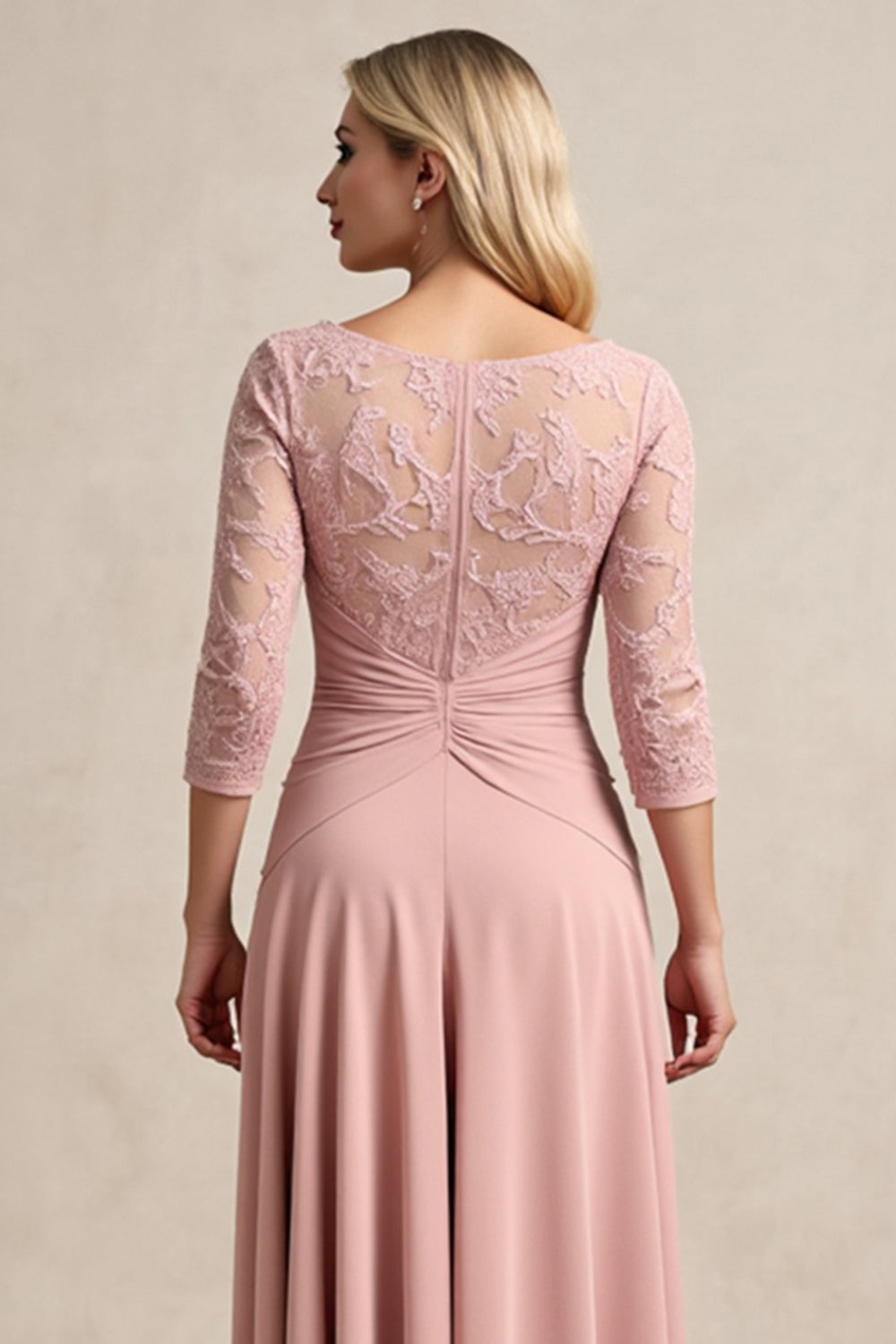 Blush A Line High-Low Ruched Mother of the Bride Dress with Sleeves