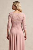 Blush A Line High-Low Ruched Mother of the Bride Dress with Sleeves