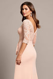 Blush Mermaid Appliqued Long Sleeves Mother of the Bride Dress with Slit