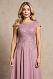 Vintage Mauve A Line Long Mother of Bride Dress with Cap Sleeves