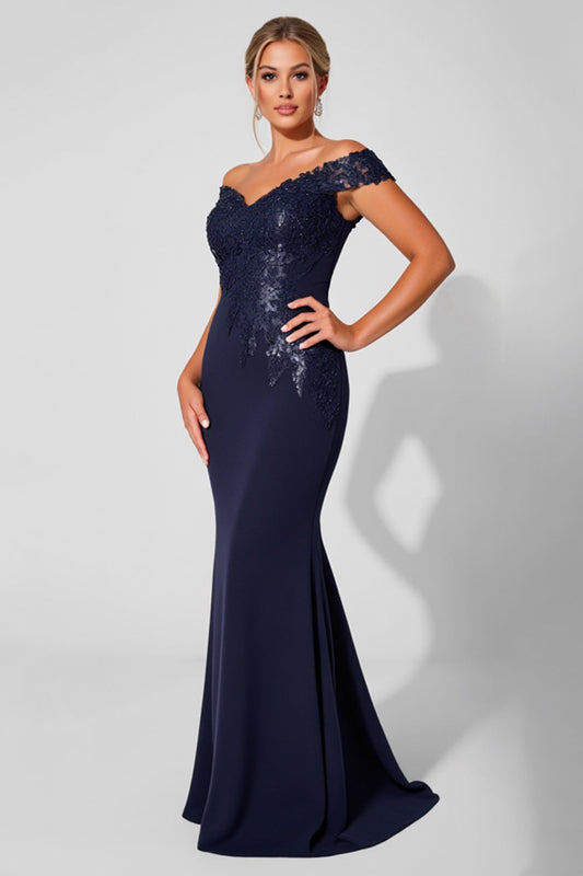 Sparkly Navy Off the Shoulder Long Mermaid Mother of the Bride Dress