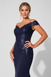 Sparkly Navy Off the Shoulder Long Mermaid Mother of the Bride Dress