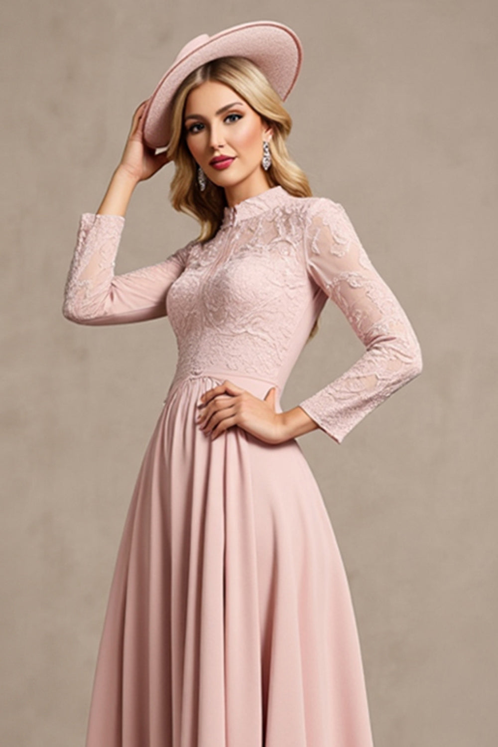 Candy Pink A Line Keyhole Mother of Bride Dress with Long Sleeves