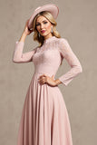 Candy Pink A Line Keyhole Mother of Bride Dress with Long Sleeves