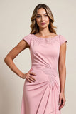 Blush Sheath Boat Neck Ruffled High-Low Mother of Bride Dress