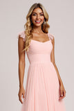 Blush A Line Scoop Neck Tulle Long Bridesmaid Dress