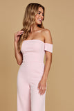 Pink Simple Candy Off the Shoulder Bridesmaid Jumpsuit