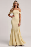 Mermaid Daffodil Chiffon Off The Shoulder Long Bridesmaid Dress