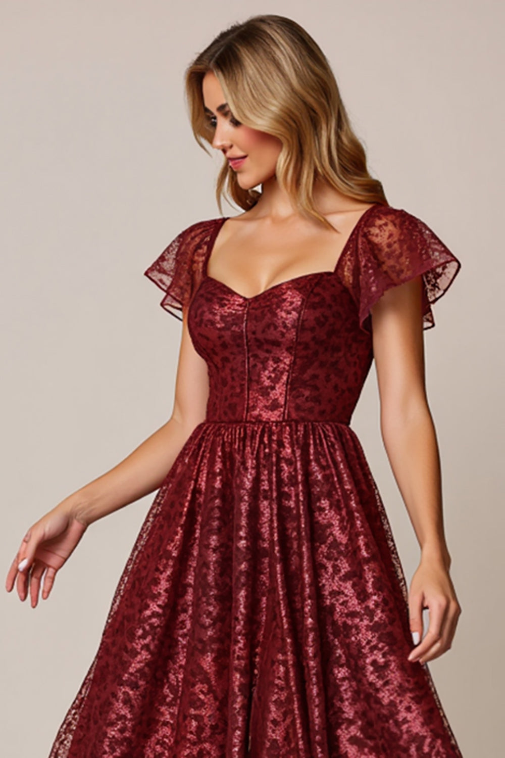 Sparkly Cabernet A Line Appliqued Long Bridesmaid Dress with Sleeves