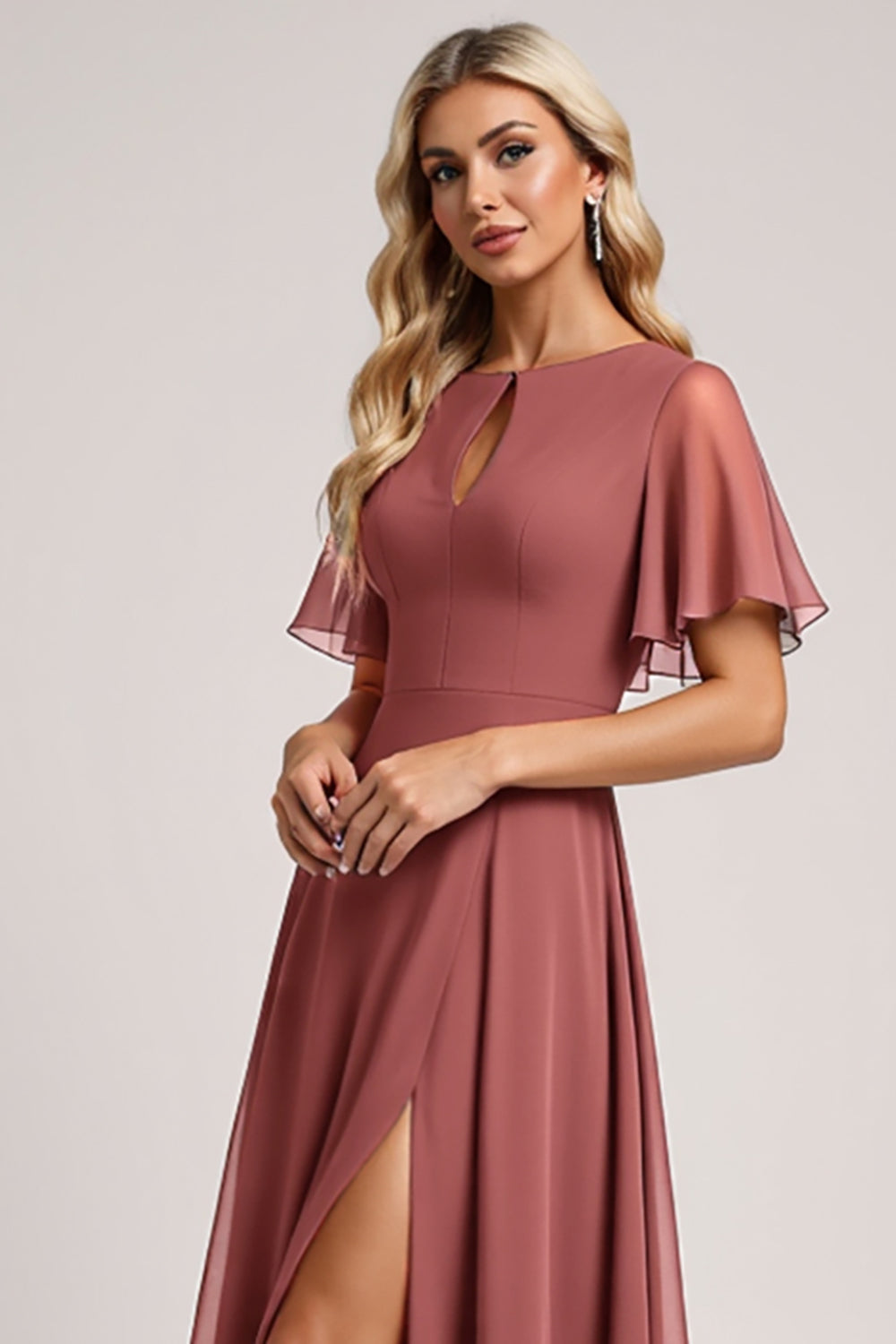 A Line Vintage Mauve Keyhole Long Bridesmaid Dress with Slit