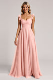 Blush A Line Pleated Long Sweetheart Bridesmaid Dress