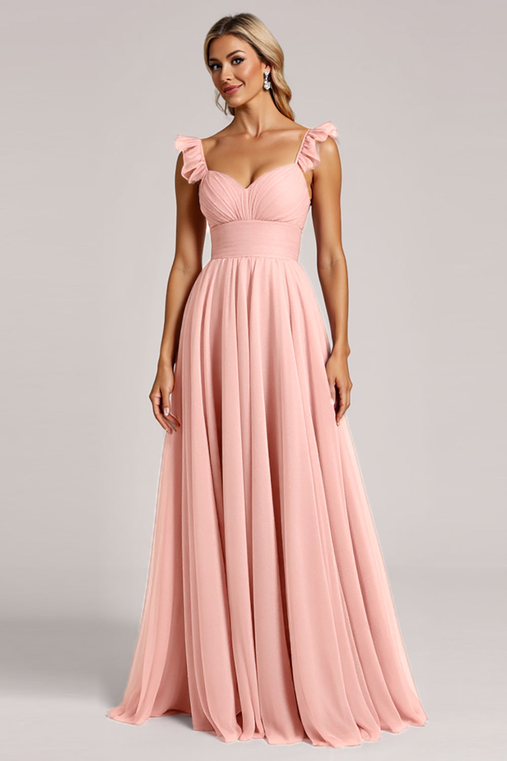 Blush A Line Pleated Long Sweetheart Bridesmaid Dress