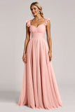 Blush A Line Pleated Long Sweetheart Bridesmaid Dress