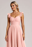 Blush A Line Pleated Long Sweetheart Bridesmaid Dress