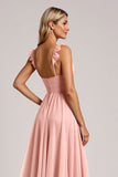 Blush A Line Pleated Long Sweetheart Bridesmaid Dress