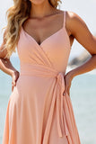 Sunset Spaghetti Straps Long Chiffon Bridesmaid Dress with Slit