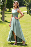 Sage Green Chiffon A Line High-Low Scoop Neck Bridesmaid Dress with Ruffles