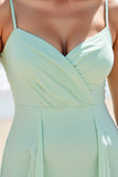 Mint Green Chiffon A Line Long V-Neck Bridesmaid Dress with Ruffles