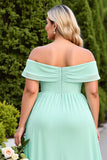 Mint Green A-Line Chiffon Plus Size Long Bridesmaid Dress with Slit