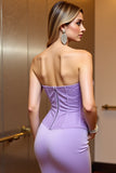Lilac Satin Bodycon Corset Strapless Short Homecoming Dress