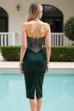 Sparkly Pine Bodycon Corset Sweetheart Midi Satin Homecoming Dress