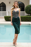 Sparkly Pine Bodycon Corset Sweetheart Midi Satin Homecoming Dress