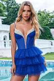 Sparkly Royal Blue Corset Short Tulle A Line Homecoming Dress