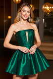 Pine A Line Satin Keyhole Short Strapless Homecoming Dress