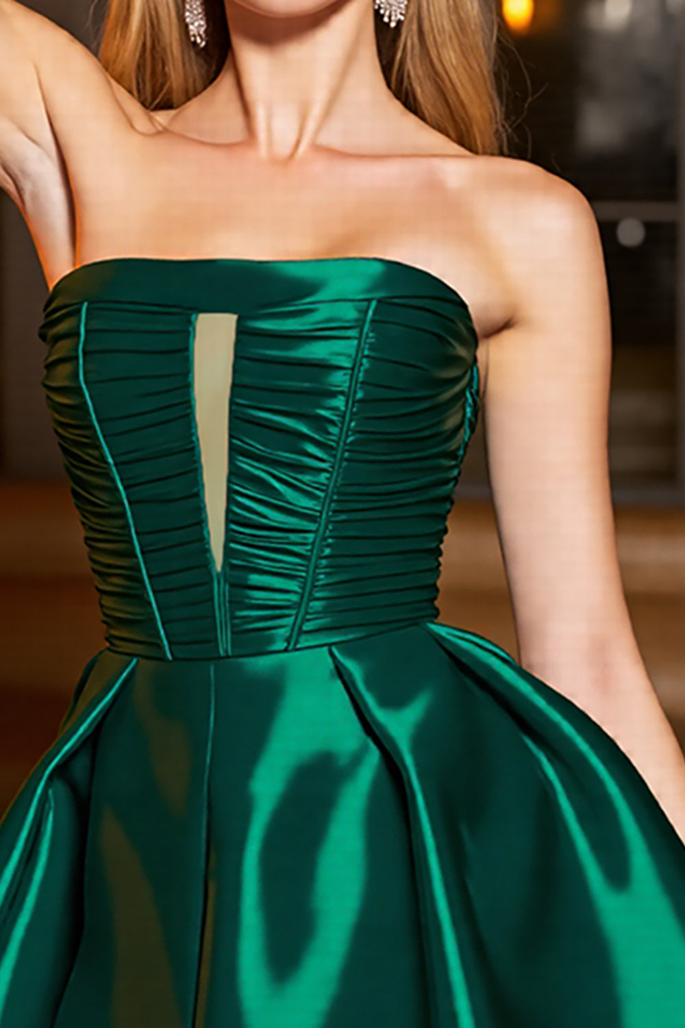 Pine A Line Satin Keyhole Short Strapless Homecoming Dress