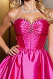 Fuchsia Satin A Line Strapless Short Corset Homecoming Dress