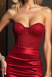Dark Red Satin Strapless Corset Short Bodycon Homecoming Dress