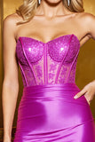 Fuchsia Corset Satin Bodycon Short Homecoming Dress with Lace