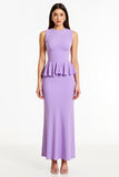 Lilac Sheath Long Sleeveless Formal Dress with Ruffles