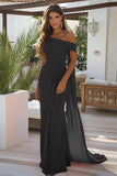 Black Chiffon Sheath Long Off the Shoulder Formal Dress