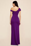 Plum Sheath Ruched Satin Asymmetrical Long Formal Dress
