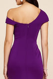 Plum Sheath Ruched Satin Asymmetrical Long Formal Dress