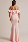 Pink Cold Shoulder Ruffled Long Formal Dress with Slit