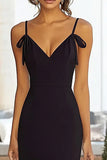 Black Spaghetti Straps Sheath Long Formal Dress with Slit