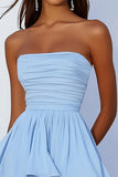 Sky Blue Chiffon Square Neck Short Graduation Dress with Ruffles