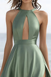 Dusty Sage Chiffon A Line Short Graduation Dress with Slit