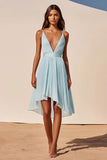 Sky Blue Chiffon Deep V Neck Short Graduation Dress
