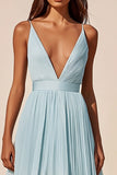 Sky Blue Chiffon Deep V Neck Short Graduation Dress
