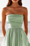 Sage Green Satin Square Neck Short Graduation Dress
